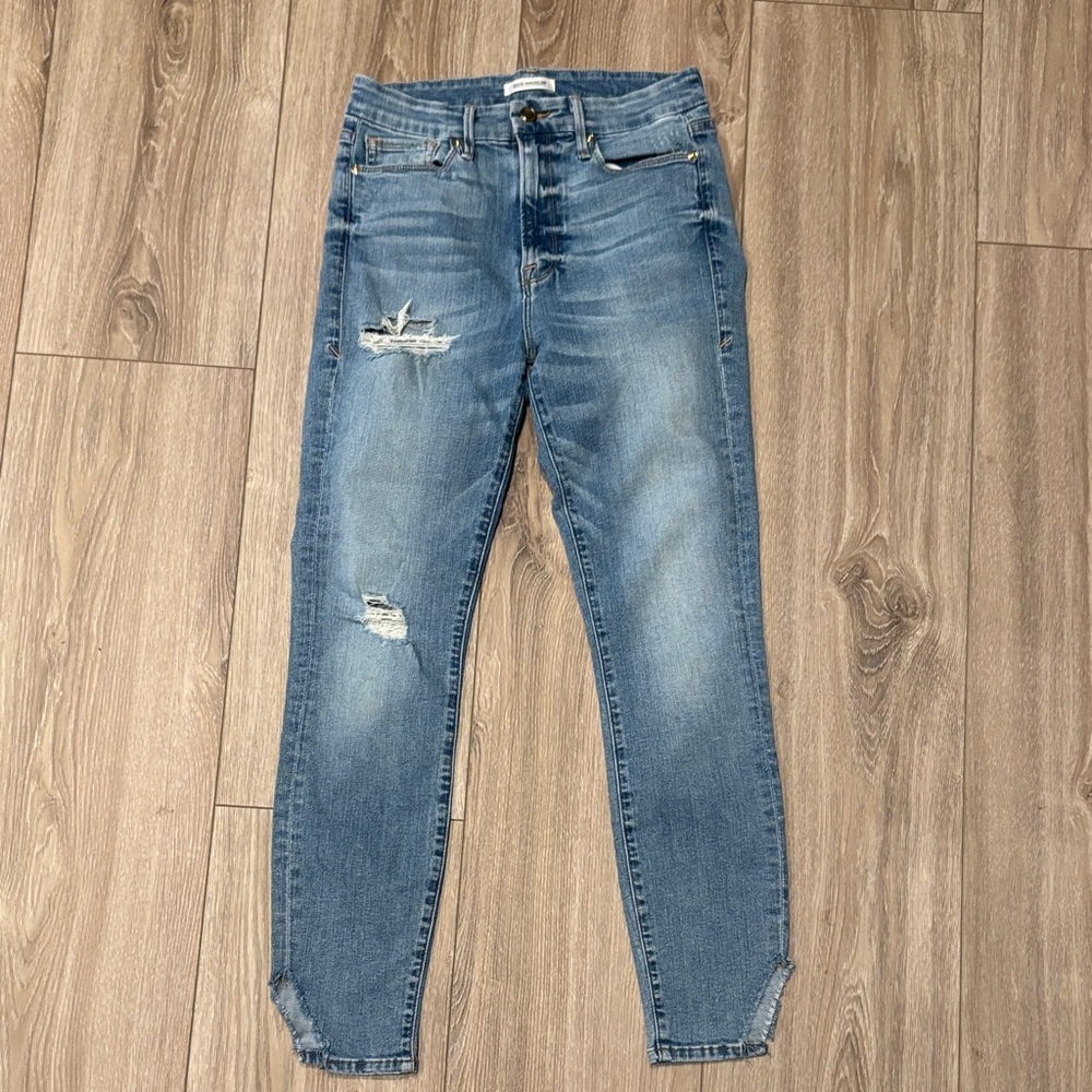 Good American Blue Distressed Ankle Jeans